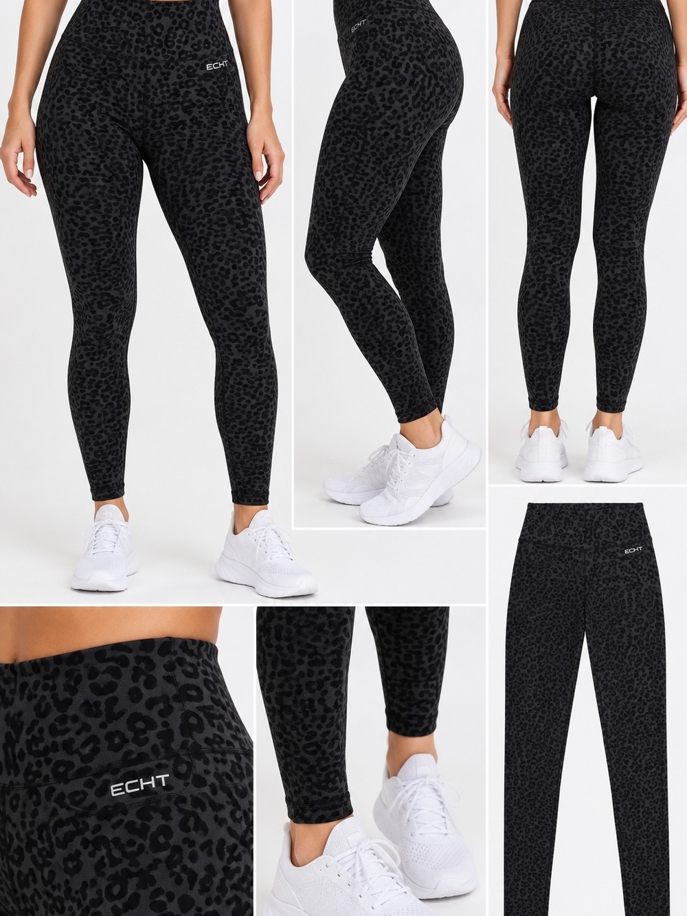 ECHT Leopard Print Leggings Black Gray High Waisted Athletic XS